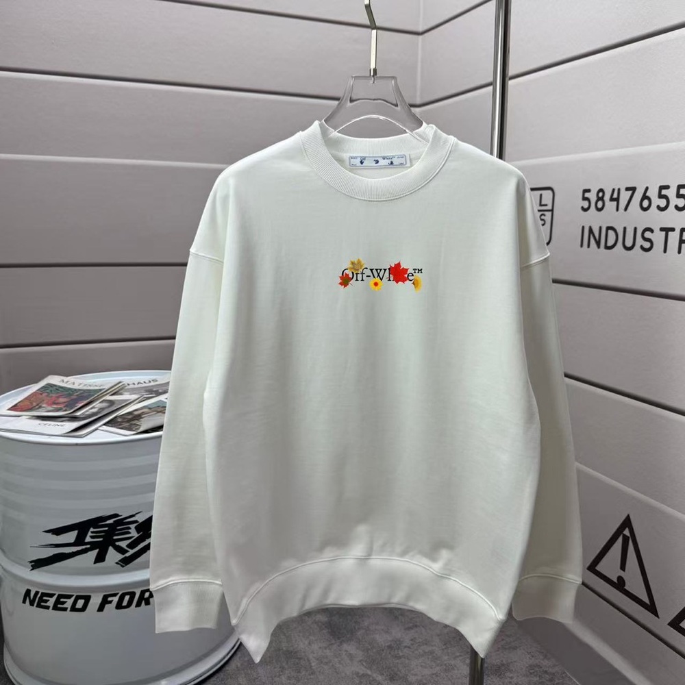 Off-White White Crewneck Sweatshirt Floral Logo Print Long Sleeve